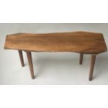 COFFEE TABLE, 1970's naturalistic, yewwood, on tapering supports, 90cm W x 40cm H x 30cm D.