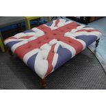 UNION JACK HEARTH STOOL, buttoned finish, 125cm x 95cm x 35cm.