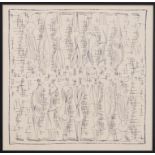 HENRY MOORE 'Standing Figures', on silk, signed in the plate - Paul Smith, 117cm x 120cm, framed and