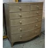 BOWFRONT CHEST, Regency, now grey painted, of two short and four long drawers between bamboo