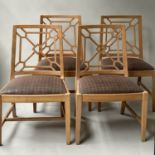 HANSEN AND SORENSEN DINING CHAIRS, a set of four, Danish oak with lattice backs and drop in seats,