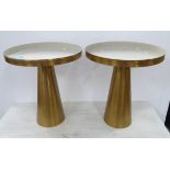SIDE TABLES, a pair, contemporary gilt metal with enameled tops, 50cm x 45cm diam. (2)
