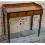 WRITING TABLE, early Victorian mahogany with three quarter galleried top above two drawers, 82cm H x