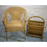 CONSERVATORY CHAIR, wicker of tub form, 56cm W and a similar magazine rack, 62cm H x 47cm W x 30cm