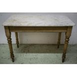 PASTRY TABLE, Victorian pine with white marble top, 107cm x 61cm x 77cm.