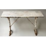 CONSERVATORY/GARDEN TABLE, Victorian, rectangular veined and variegated grey/white marble top on