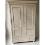 ARMOIRE, 19th century French, traditionally grey painted, with two panelled doors enclosing