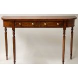 CONSOLE/HALL TABLE, George III design, satinwood, of shallow D form, with two frieze drawers,