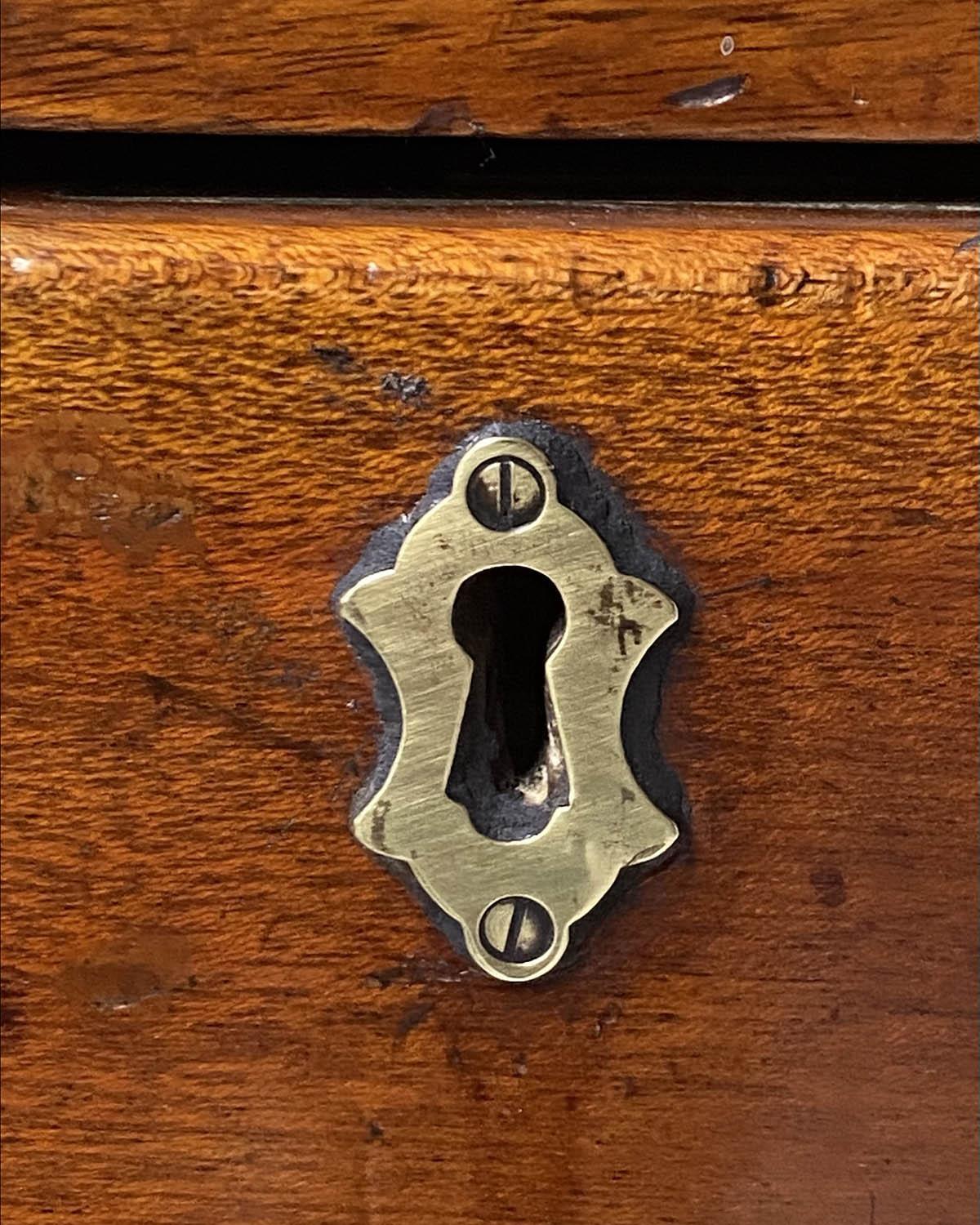 NAVAL CHEST, late 19th/early 20th century mahogany and brass bound in two sections with turned - Image 9 of 9