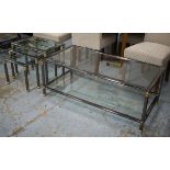 LOW TABLE, lacquered chrome and brass of two glass tiers, 46cm H x 120cm W x 60cm D and a match nest