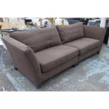 SOFA, contemporary design, brown fabric upholstered, 260cm W. (to match previous lot)