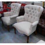 ARMCHAIRS, a pair, buttoned back upholstered, 97cm H. (2)