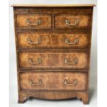 CHEST, George III design burr walnut and crossbanded with brushing slide, two short and three long