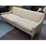SOFA, high back, in a neutral woven fabric, 91cm H x 93cm D x 233cm W overall.