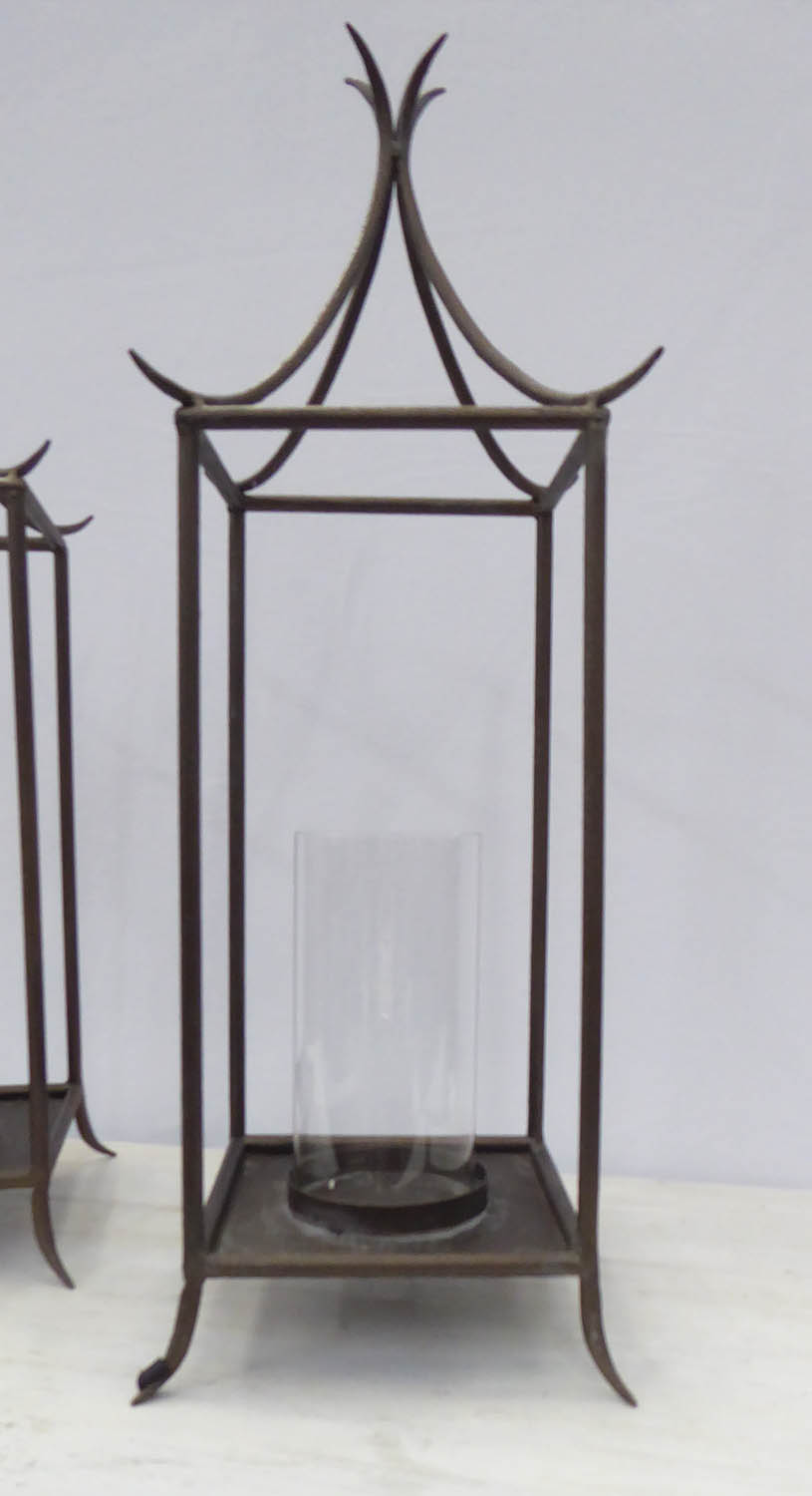LANTERNS, a set of four, Orientalist style, glass inserts, 66cm H. (4) - Image 2 of 3