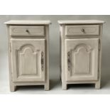 BEDSIDE CABINETS, a pair, French provincial oak and grey painted, each with drawer and cupboard,