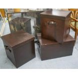 THE HOLDING COMPANY TRUNKS, a pair, dark brown leather, 50cm h x 46cm W x 46cm D and another