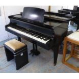 STECK BABY GRAND PIANO, ebonised case, 142cm W x 134cm D and an Art Deco piano stool with velvet