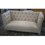 SOFA, buttoned fawn upholstery, 77cm H x 153cm W x 80cm D.