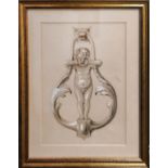 19th CENTURY SCHOOL 'Illustration of a Door Knocker', watercolour and body colour, 23cm x 15cm,