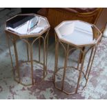 SIDE TABLES, a pair, 1960's French style, bevelled mirror tops, 60.5cm x 36cm D. (2)