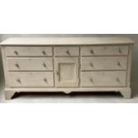 BANK OF DRAWERS, 19th century style and grey painted, with cupboard and seven drawers, by '