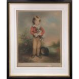AFTER BREMONT 'French Boy with Dog', coloured mezzotint, signed in pencil, 50cm x 39cm, framed.