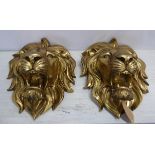 LION HEAD WALL RELIEFS, a pair, gilt finish, 50cm x 40cm approx. (2)