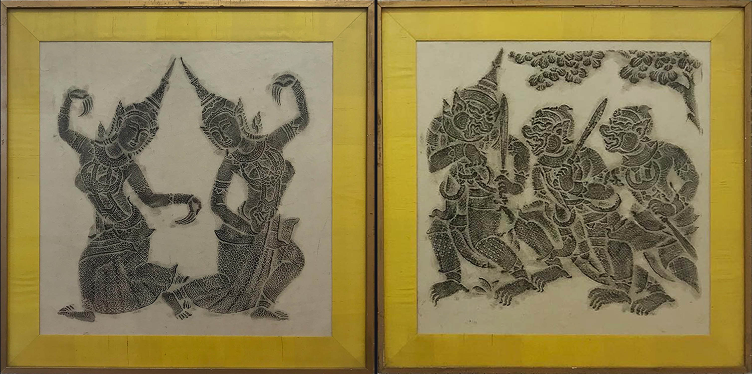 FIGURAL STUDIES, a set of two, early 20th century South Asian school on pith paper with yellow