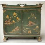 CHINOISERIE TRAY TOP SIDE CABINET, late 19th/early 20th century green painted with gilt