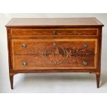 ITALIAN NEOCLASSICAL COMMODE, early 19th century walnut, ebony and satinwood inlay of Neoclassical