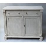 SIDE CABINET, 19th century Scandinavian style traditionally grey painted with two drawers and two