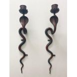 COBRA WALL SCONCES, a pair, early 20th century Indian bronze and enamel, 55cm H. (2)