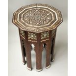 MOORISH TABLE, early 20th century Moorish decagonal hardwood with intricate bone ebony and mother of