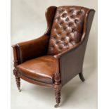 LIBRARY ARMCHAIR, William IV mahogany with hand dyed faded tobacco brown buttoned leather upholstery