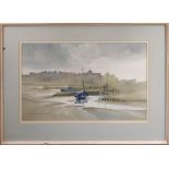 HARRY BLOOM (British) 'View of Rye, East Sussex, from the River', watercolour, 28cm x 45cm, signed