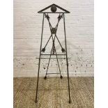 EASEL, vintage 1940's French design bronze and steel with crossed arrow frame and cast lion head