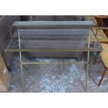 MAISON JANSEN INSPIRED WRITING DESK, gilt metal and glass, 95cm x 42cm x 89cm.