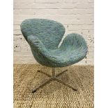 AFTER ARNE JACOBSEN SWAN CHAIR, polished aluminum swivel base, upholstered in designers guild