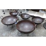 KADI FIRE BOWLS, a set of five, vintage, various sizes, 52cm Diam approx at largest. (5)