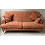 SOFA, George Smith style paisley with feather pad cushions and mahogany turned front supports by