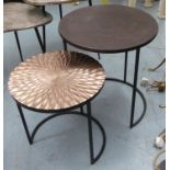 NEST OF TABLES, 1970's Italian style with two differing tops, 54cm x 49cm diam at largest. (2)