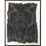 Attributed to KEITH HARING 'NYC 84', Subway drawing, white chalk on torn black paper, provenance: