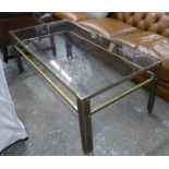 LOW TABLE, 1960's French style brass, with glass top, 140cm x 71cm x 50cm. (slight faults)