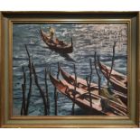 J. KNOX 'Gondoliers', oil on canvas, 29cm x 37cm, signed, framed.