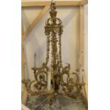 CHANDELIER, Continental 19th century style, gilt metal with six ramshead scrolling arms, 100cm H.
