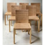 DINING CHAIRS, a set of six Scandinavian style cane wicker woven with square backs, 79cm H. (6)