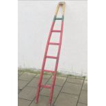 LIBRARY LADDER, early 1900s from Fox Court in old red, green and yellow paint inscribed to the