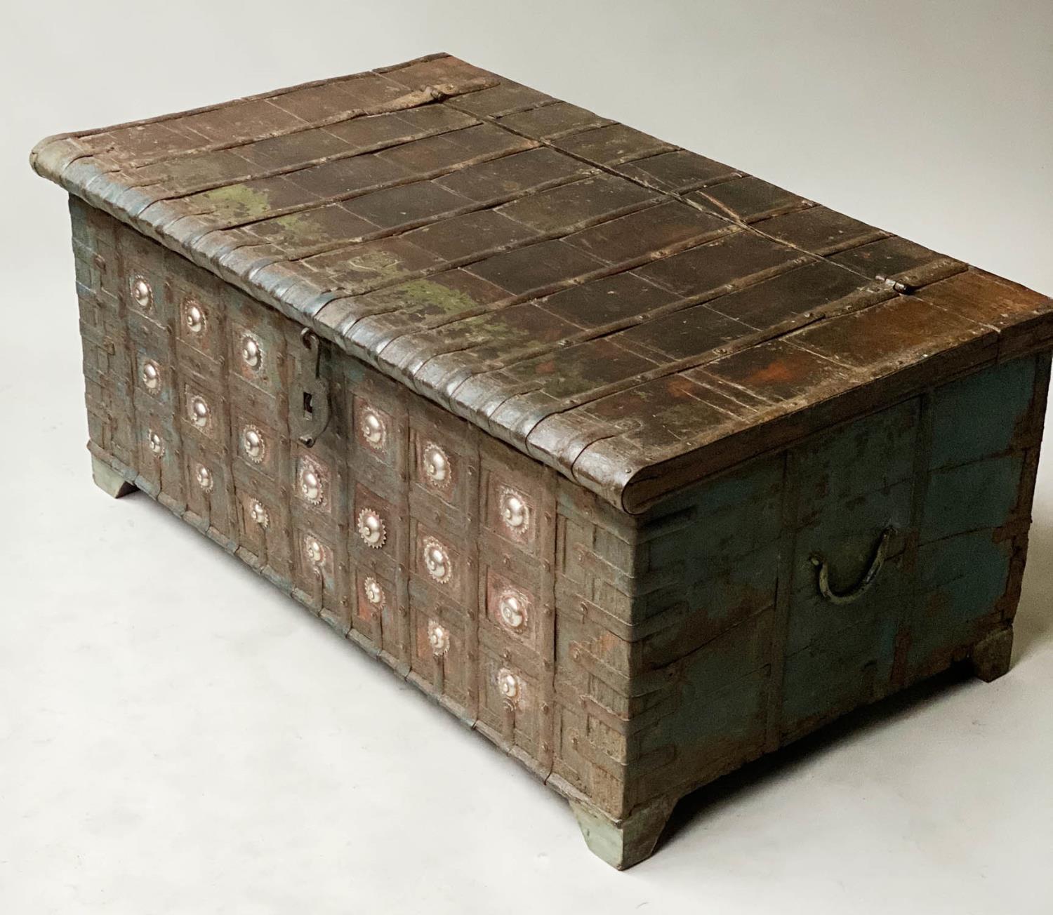INDIAN TRUNK, late 19th/early 20th century North Indian teak and iron bound, 114cm x 67cm x 48cm H. - Image 3 of 15