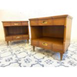 JOHN WIDDICOMB BEDSIDE/LAMP TABLES, a pair, 1950's American cherrywood, each having two drawers